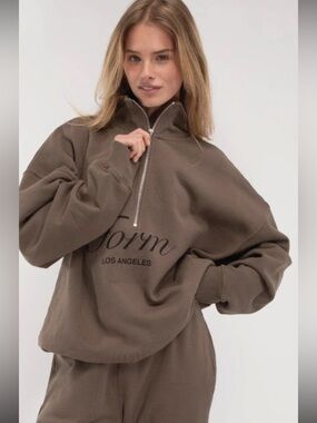 FORM Los Angeles Quarter Zip Sweatshirt Cotton Small Walnut